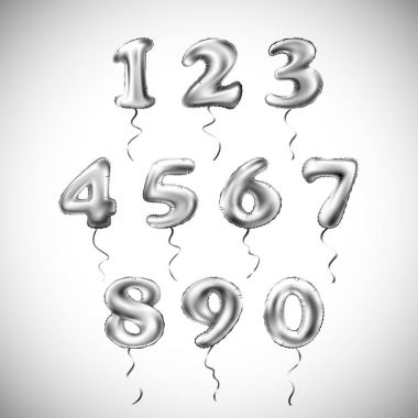 vektör gümüş numara metalik balon. Parti dekorasyon altın balonlar. Mutlu tatil, kutlama, doğum günü, karnaval, yeni yıl yıldönümü işareti.