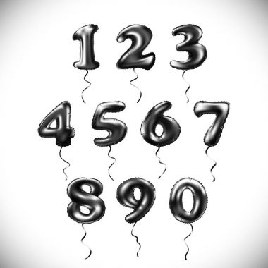 vektör siyah numara 1, 2, 3, 4, 5, 6, 7, 8, 9, 0 metalik balon. Parti dekorasyon altın balonlar. Mutlu tatil, kutlama, doğum günü, karnaval, yeni yıl yıldönümü işareti.