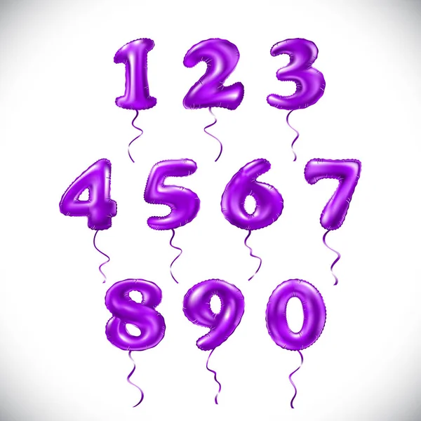 Vector pink purple number 1, 2, 3, 4, 5, 6, 7, 8, 9, 0 metallic balloon. violet Party decoration golden balloons. Anniversary sign for happy holiday, celebration, birthday, carnival, new year. — Stock Vector