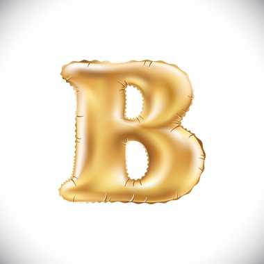 Metalik altın B balon altın harf vektör. Yeni yıl, tatil, doğum günü, kutlama. Havadaki altın parlak parlak yazı tipi.