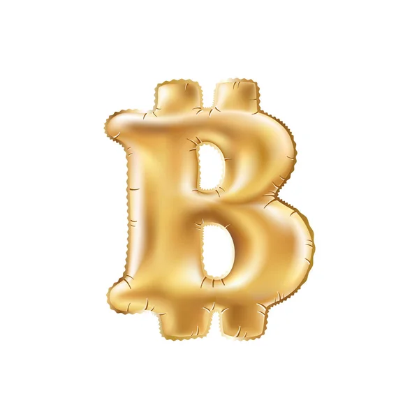 Vector Metálico Oro B bitcoin símbolo Globos, letra de oro. Año nuevo, vacaciones, cumpleaños, celebración. Oro brillante fuente brillante en el aire . — Archivo Imágenes Vectoriales