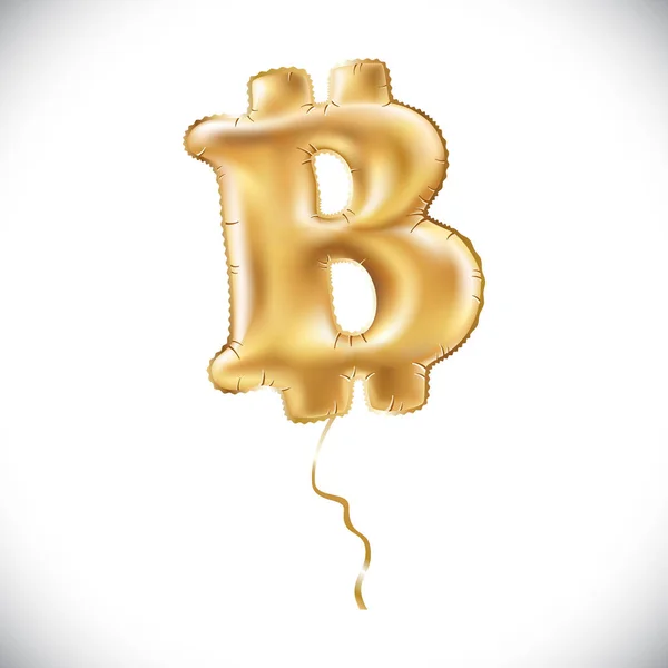 Vector Metálico Oro B bitcoin símbolo Globos, letra de oro. Año nuevo, vacaciones, cumpleaños, celebración. Oro brillante fuente brillante en el aire . — Archivo Imágenes Vectoriales