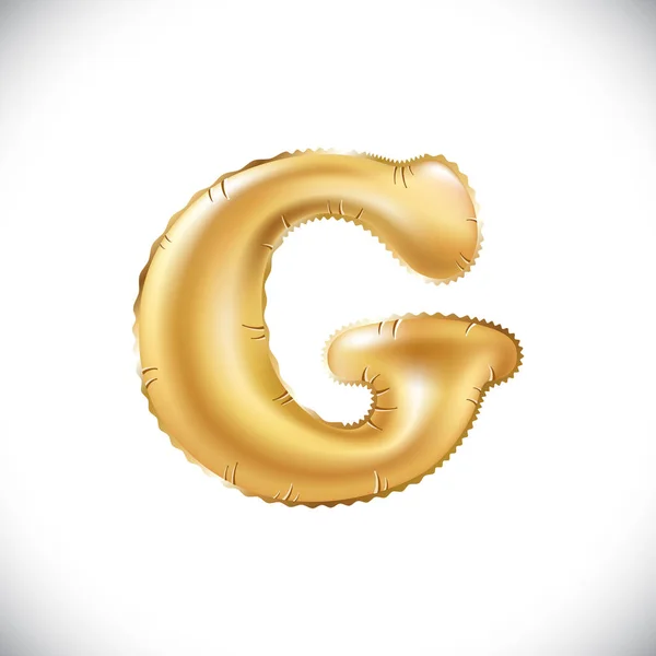 Vektorové kovové zlaté G balóny, zlatý dopis. Nový rok, svátek, narozeniny, oslavy. Zlaté lesklé světlé písmo ve vzduchu. — Stockový vektor