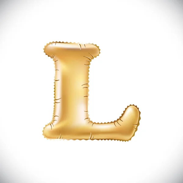 Balón písmeno L. realistický 3d samostatný zlaté helium balón abc abeceda Zlaté písmo textu. Výzdobný prvek pro narozeninové nebo svatební design pozdrav na bílém pozadí — Stockový vektor