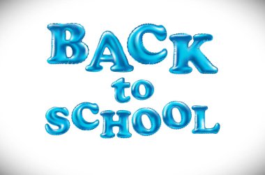 Okul için arka plan. Balon yazı, renkli metin. Mavi gökyüzünde bulutlar ile yuvarlak, yarı saydam, kabarcık mektup. Vektör çizim. Eğitim kavramı. El ilanı, afiş şablon