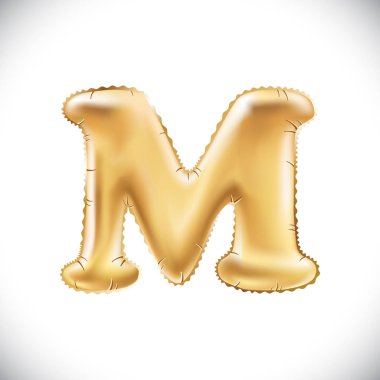 Balon mektup M. gerçekçi 3d altın helyum balon abc alfabe altın yazı tipi metin izole. Doğum günü veya tebrik tasarım beyaz arka plan üzerinde düğün için dekorasyon öğe