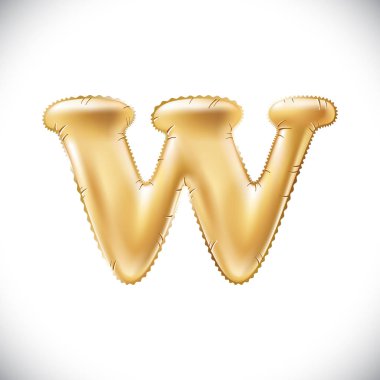 Metalik altın W Balonlar, altın harf vektör. Yeni yıl, tatil, doğum günü, kutlama. Havadaki altın parlak parlak yazı tipi.