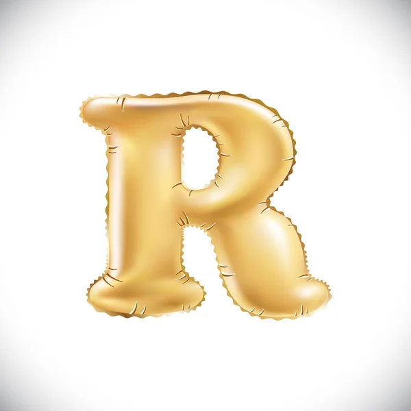 Palloncino lettera R. Realistico 3D isolato oro elio palloncino abc alfabeto dorato testo del carattere. Elemento decorativo per compleanno o matrimonio disegno saluto su sfondo bianco — Vettoriale Stock
