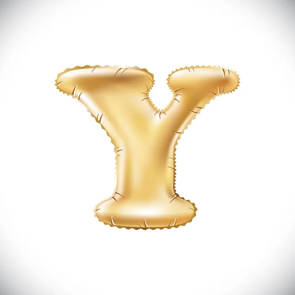 Lettera di palloncino Y. Realistico 3D isolato oro elio palloncino abc alfabeto dorato testo del carattere. Elemento decorativo per compleanno o matrimonio disegno saluto su sfondo bianco — Vettoriale Stock