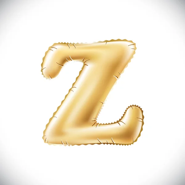 Golden letter Z made of inflatable balloon isolated on white background. One of full alphabet set — Stock Vector