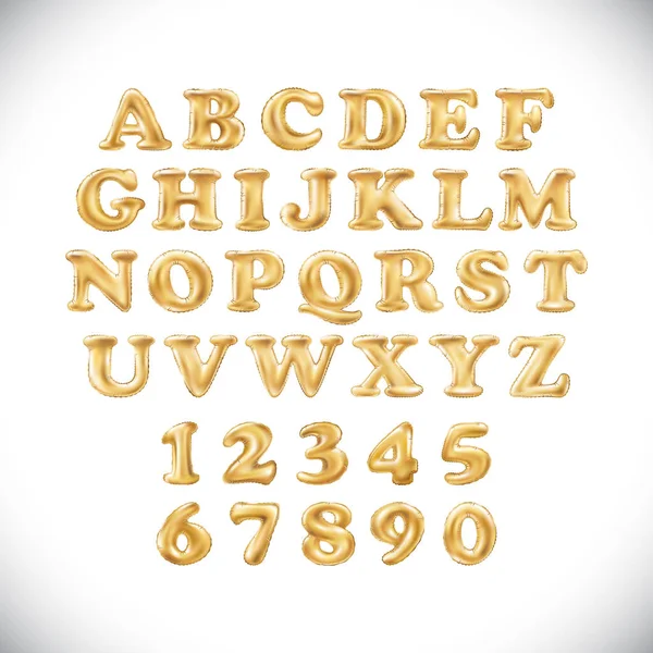 Russian alphabet and numerals from yellow Golden balloons on a white background. праздники и образование — стоковый вектор