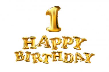 mutlu yıllar biri. ilk. bakire. Sayfanın Üstü. Başbakan. Altın sayı 1 dört altın şerit izole beyaz arka plan sanat vektör ile şişme balon yapılan