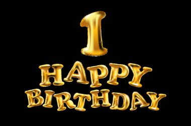 Altın bir 1 ilk metalik balon. Parti dekorasyon altın balonlar. Mutlu tatil, kutlama, doğum günü, karnaval, yeni yıl yıldönümü işareti. Metalik tasarım balon.