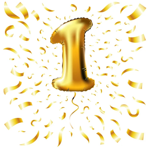 Een. eerste. meisje. Boven. Premier. Gouden nummer 1 vier gemaakt van opblaasbare ballon met gouden lint geïsoleerd op een witte achtergrond kunst vector — Stockvector