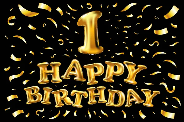 Altın bir 1 ilk metalik balon. Parti dekorasyon altın balonlar. Mutlu tatil, kutlama, doğum günü, karnaval, yeni yıl yıldönümü işareti. Metalik tasarım balon.