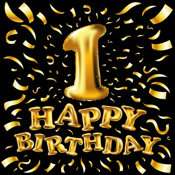 Altın bir 1 ilk metalik balon. Parti dekorasyon altın balonlar. Mutlu tatil, kutlama, doğum günü, karnaval, yeni yıl yıldönümü işareti. Metalik tasarım balon.