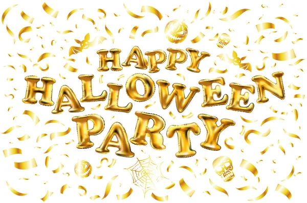 Mutlu Cadılar Bayramı altın parıltı balon yazı altın konfeti beyaz arka plan tebrik kartı