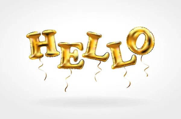 Gold metallic balloon font of upper case letters HELLO golden — Stock Vector