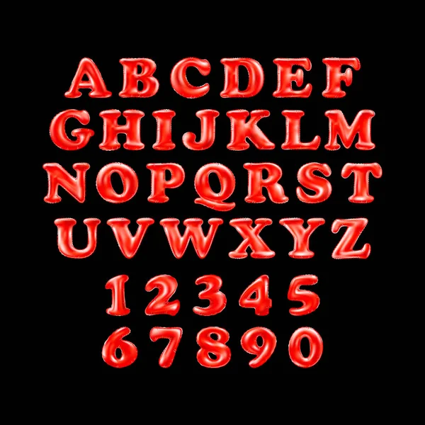 Engelsk alfabet fra røde ballonger på svart bakgrunn. ferie og utdanning – stockvektor