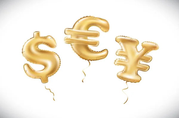 Vector Dólar de oro euro yen símbolo alfabeto globos, dinero y moneda, número de oro y globo de letras — Vector de stock