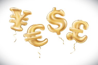 vektör altın dolar euro yen Sterlini sembolü alfabe Balonlar, para ve para birimi, sayı ve harf altın balon