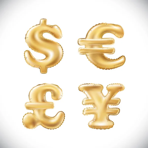 Vector Dólar de oro euro yen libra esterlina símbolo alfabeto globos, dinero y moneda, número de oro y globo de letras — Archivo Imágenes Vectoriales