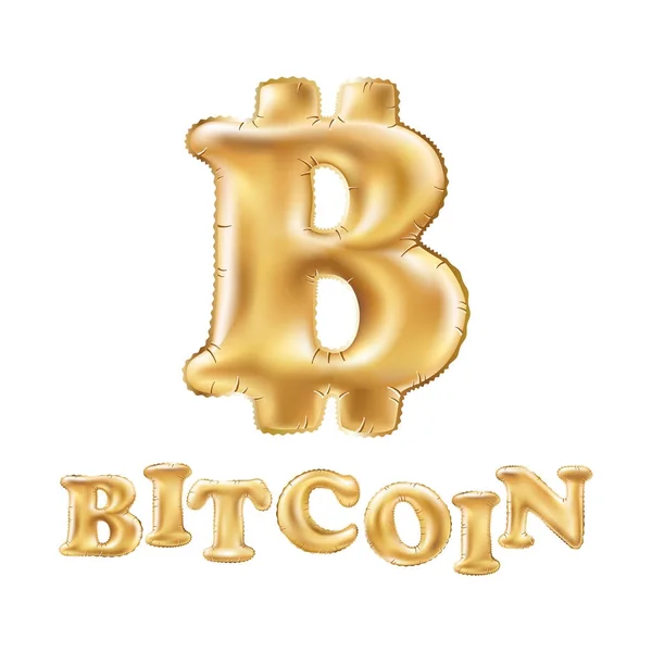 Bitcoin crypto moneda blockchain globo logotipo de oro. Pegatina de cadena de bloque para web o vector de impresión — Archivo Imágenes Vectoriales