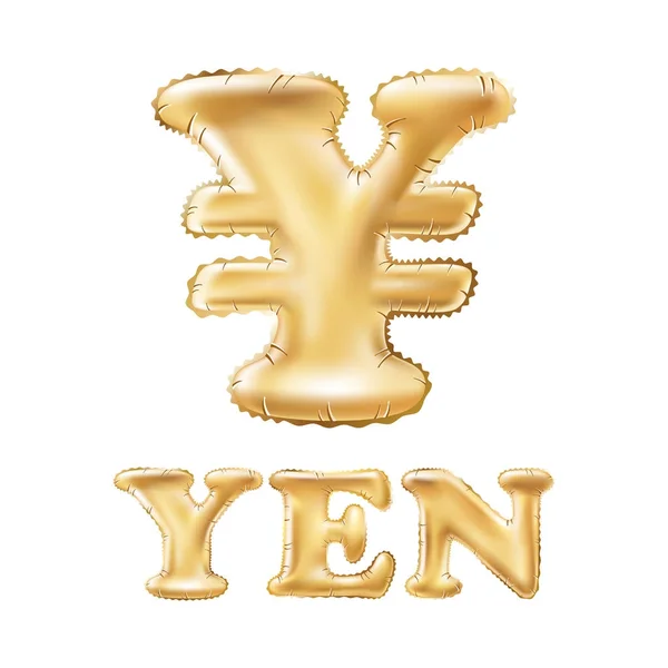 Vector Globo símbolo de Yen o Yuan. Realista 3D aislado globo de helio de oro abc alfabeto texto de fuente de oro. signo especial japonés elemento de moneda china para el saludo de boda de cumpleaños — Archivo Imágenes Vectoriales