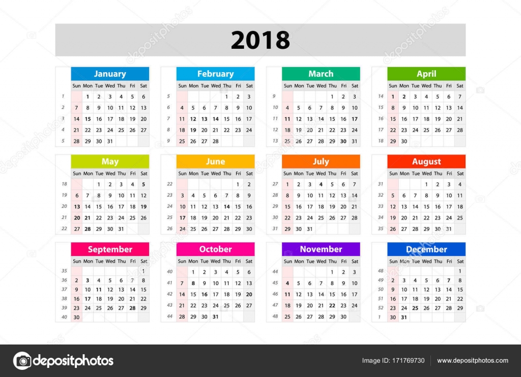 bureaukalender voor 2018 jaar. print ontwerpsjabloon vector. week