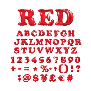 İngilizce alfabe ve beyaz zemin üzerine kırmızı, balonları sayılar. tatil ve eğitim