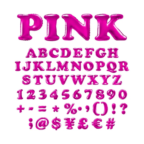 Αγγλικό αλφάβητο και ψηφία από ροζ μπαλόνια σε λευκό φόντο. διακοπές και εκπαίδευση — Διανυσματικό Αρχείο