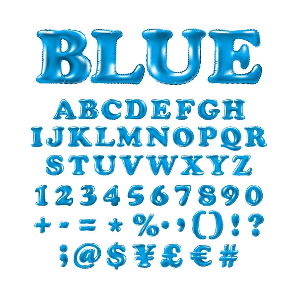 Anglická abeceda a číslice od modré, balónky na bílém pozadí. svátky a vzdělání — Stockový vektor