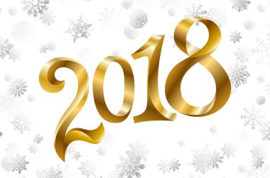 Vektör 2018 yeni yıl tebrik kartı ile parlak parlak altın dokulu kar tanesi. Mevsimlik tatil arka plan.