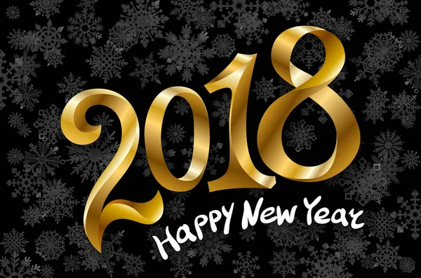 2018 Neujahr gold glänzende Zahlen Design schwarze Schneeflocken Hintergrund. Vektorabbildung eps10 — Stockvektor