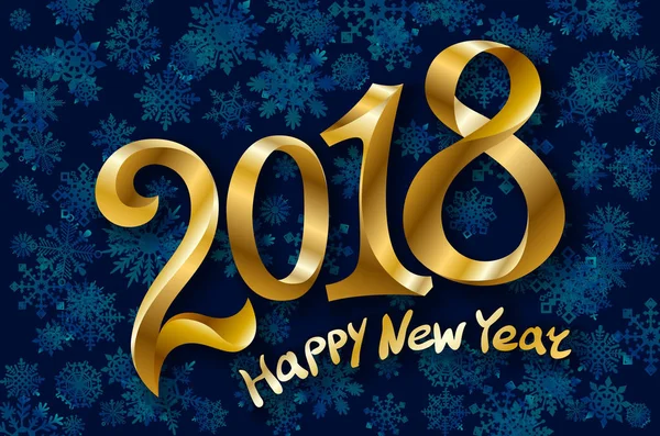 2018 Neujahr gold glänzende Zahlen Design blaue Schneeflocken Hintergrund. Vektorabbildung eps10 — Stockvektor