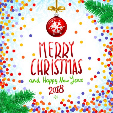 Kırmızı neşeli Noel ve mutlu yeni yıl 2018. konfeti renk vektör çizim.