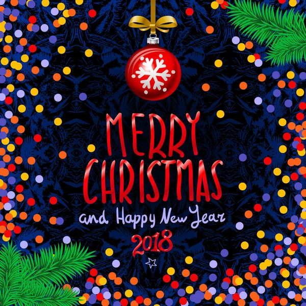 Κόκκινο χαρούμενα Χριστούγεννα και Ευτυχισμένο το νέο έτος 2018. Εικονογράφηση διάνυσμα χρώματος κομφετί. — Διανυσματικό Αρχείο
