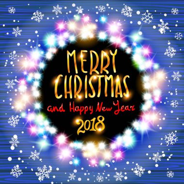 Mutlu yeni yıl 2018 metin tasarım. Resimde golden numaraları ve kar tanesi ile tebrik vektör