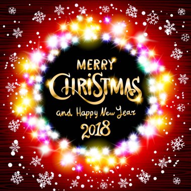 Altın neşeli Noel ve mutlu yeni yıl siyah arka plan dekorasyon ile Altın ışık yıldız konfeti Parlatıcı. Vektör çizim. Noel kartı.