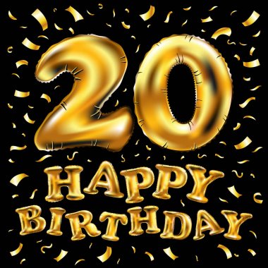 iyi ki doğdun 20 yıl altın yirmi balon logo kutlamaları konfeti ile vektör
