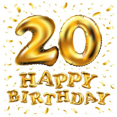 Altın sayı 20 20 metalik balon. Parti dekorasyon altın balonlar. Mutlu tatil, kutlama, doğum günü, karnaval, yeni yıl yıldönümü işareti. Metalik tasarım balon.