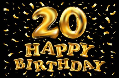 iyi ki doğdun 20 yıl altın yirmi balon logo kutlamaları konfeti ile vektör