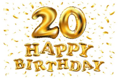 iyi ki doğdun 20 yıl altın yirmi balon logo kutlamaları konfeti ile vektör