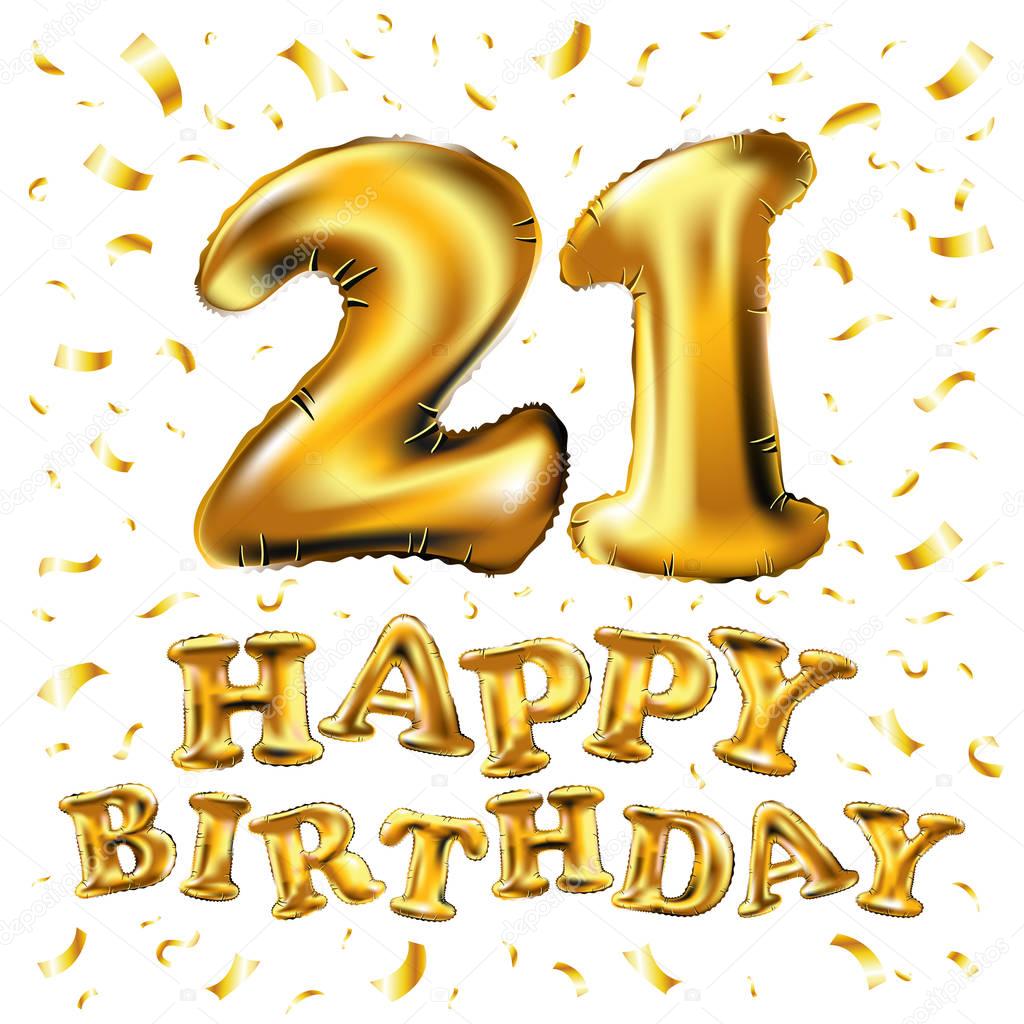 Golden number twenty one metallic balloon. Party decoration golden balloons. Anniversary sign for happy holiday, celebration, birthday, carnival, new year. 21 Metallic design balloon. art