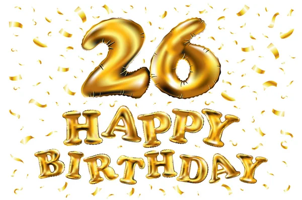26 rocznicy z genialny Gold balony & kolorowy konfetti żyje. ilustracja 3D design wyjątkowa rocznica tło, zaproszenia, karty, Celebration party rocznica — Wektor stockowy