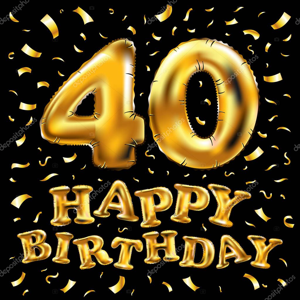 Vettoriale stock40 Compleanno con palloncini d'oro e brillantini di  coriandoli colorati. Disegno illustrazione 3d per il tuo biglietto di  auguri, invito di compleanno e festa di celebrazione di quaranta anni di  ©romanchik.ruslan@gmail.com #, image size:1024x1024
