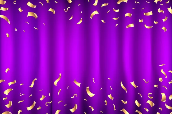 Vector violet violet Cortina de aur Confetti Felicitări, fundal cu Spațiu Liber. Design de lux, Glamour cu strălucire Sparkles — Vector de stoc