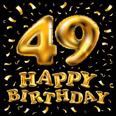 iyi ki doğdun 49 kutlama altın balonlar ve altın konfeti pırıltılar vektör. tebrik kartı, davet ve kırk dokuz 49 yıl kutlama partisi için 3D çizim tasarım