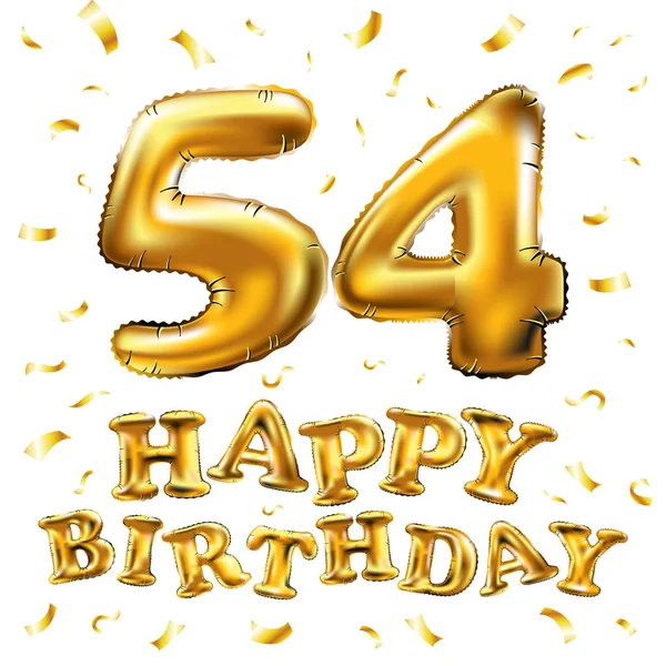 ベクター幸せな誕生日用風船お祝い金 54 と金色の紙吹雪輝く。グリーティング カード、招待状 54 54 年白の祝賀パーティーに 3 d のイラスト デザイン — ストックベクタ