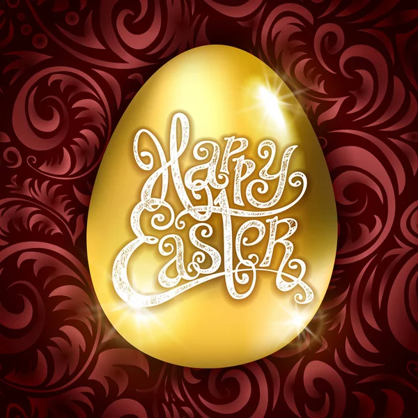 Золоте яйце щасливе Великодня з декоративним червоним тлом квітковий візерунок Векторні ілюстрації . — стоковий вектор